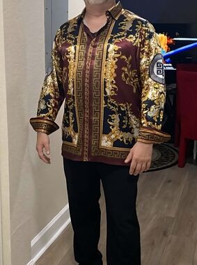 Elegant Baroque Print Button Down Shirt
